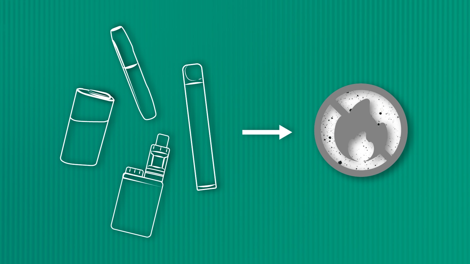 Ilustrasi produk vape dengan simbol tanpa api dan tanpa tar sebagai alternatif rokok konvensional
